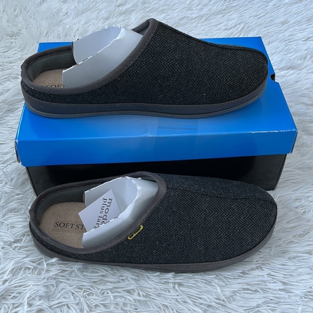Soft Stags Men's black Wanderer Slip on Clog Slippers tweed size 11W